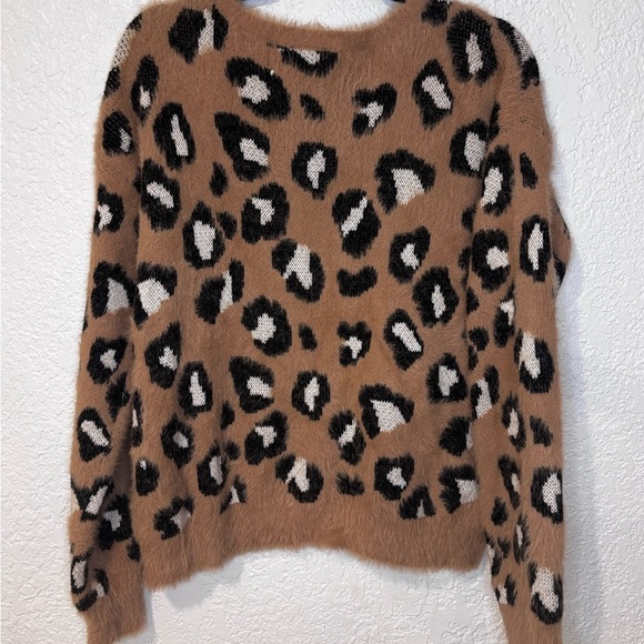 Express Animal Print Fuzzy Sweater - Tan and Black - Picture 3 of 7